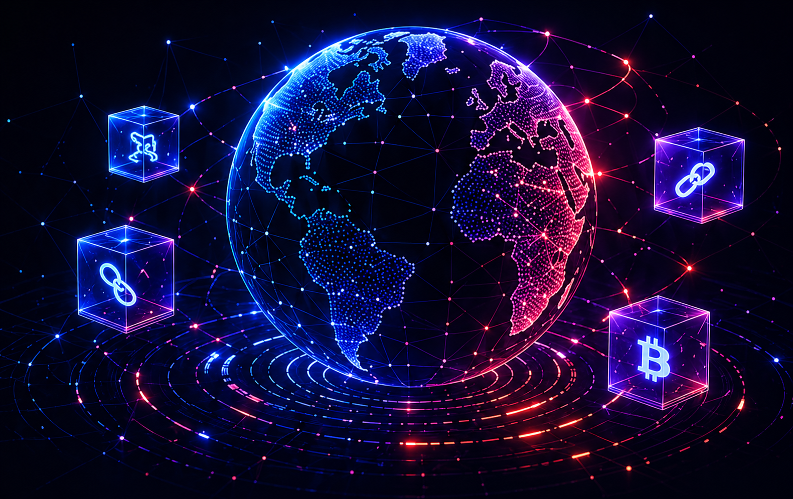 Digital globe and blockchain visualization